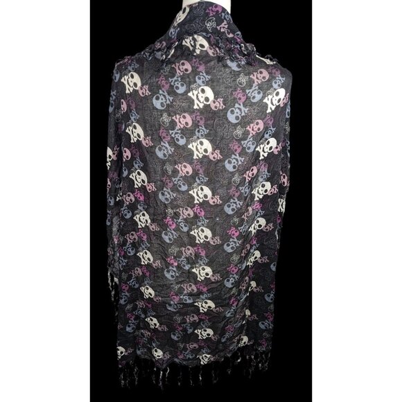 Gothic Y2K Skull And Crossbone Lightweight Scarf With Fringe - Picture 3 of 8